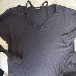 Express Women's Gray V-Neck Top